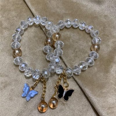 Crystal Butterfly Charm Stretch Bracelets – Pair Set